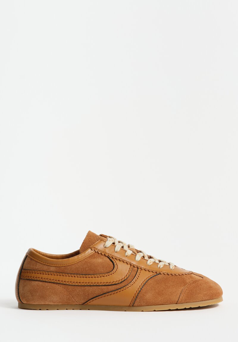 Dries Van Noten Leather Trimmed Suede Sneakers in Tan	