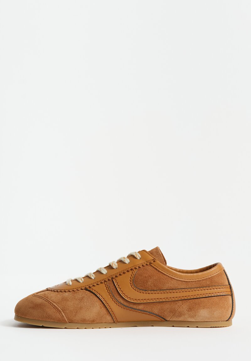 Dries Van Noten Leather Trimmed Suede Sneakers in Tan	