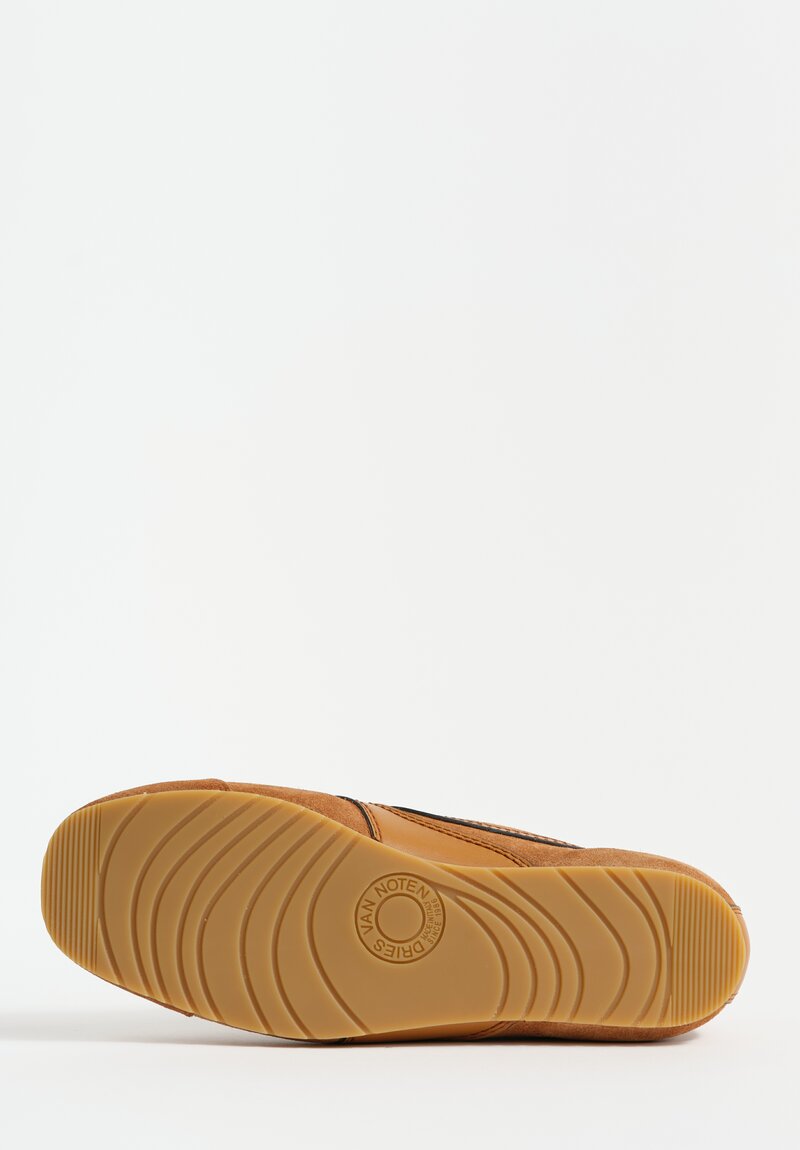 Dries Van Noten Leather Trimmed Suede Sneakers in Tan	