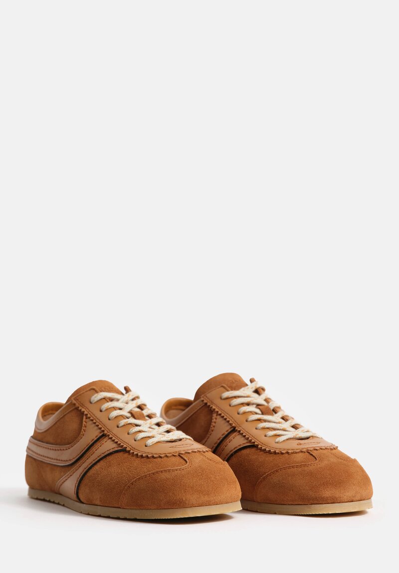 Dries Van Noten Leather Trimmed Suede Sneakers in Tan