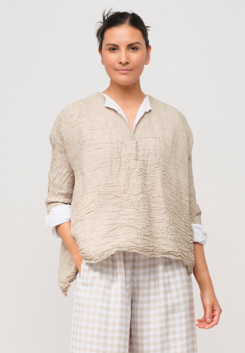 Daniela Gregis Washed Cotton & Linen Lunga Shirt in Greggio White	