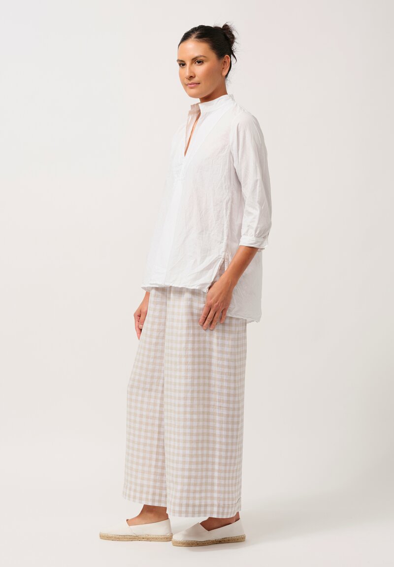 Daniela Gregis Linen Wide Leg Pigiama Pants in Natural Check	