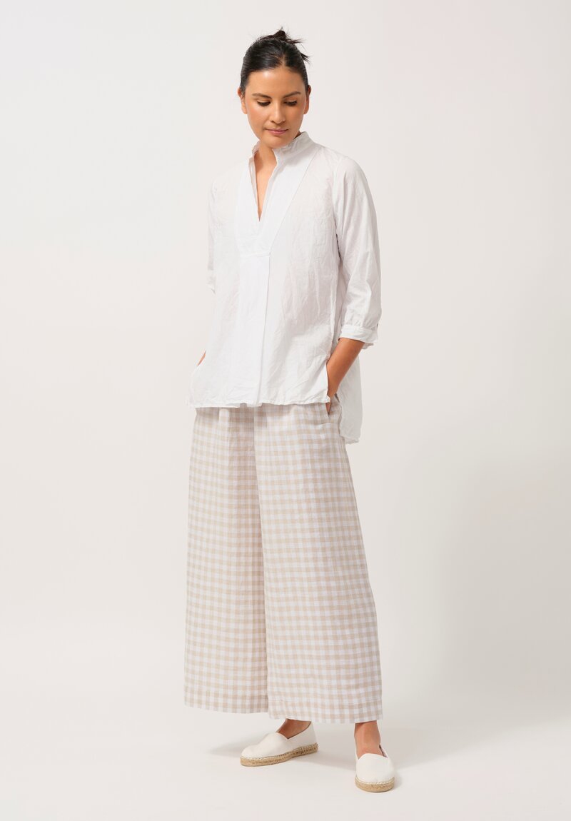 Daniela Gregis Linen Wide Leg Pigiama Pants in Natural Check	