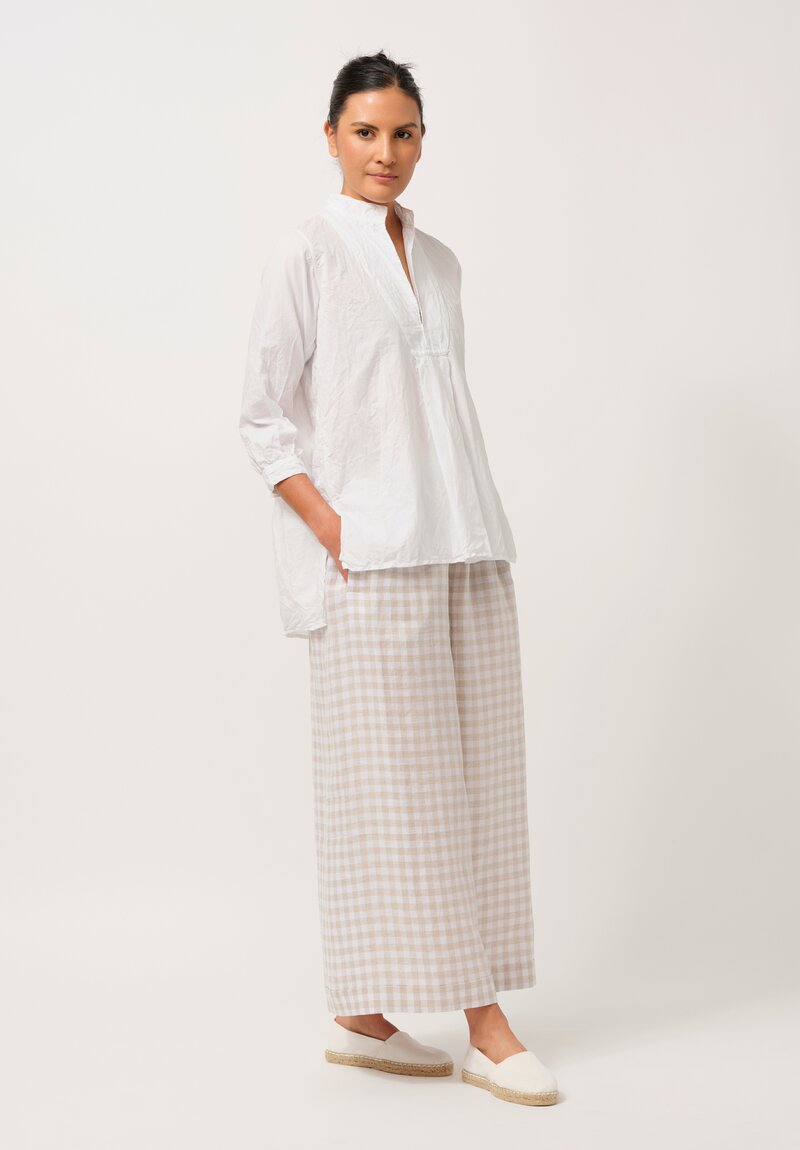 Daniela Gregis Linen Wide Leg Pigiama Pants in Natural Check	