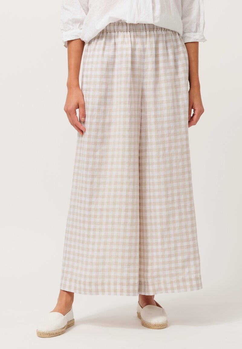 Daniela Gregis Linen Wide Leg Pigiama Pants in Natural Check	