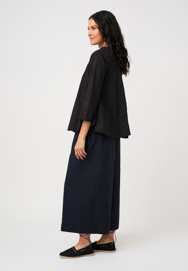 Daniela Gregis Washed Cotton Wide Leg Pigiama Pocket Pants in Navy Blue