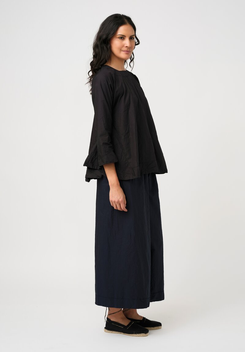 Daniela Gregis Washed Cotton Wide Leg Pigiama Pocket Pants in Navy Blue