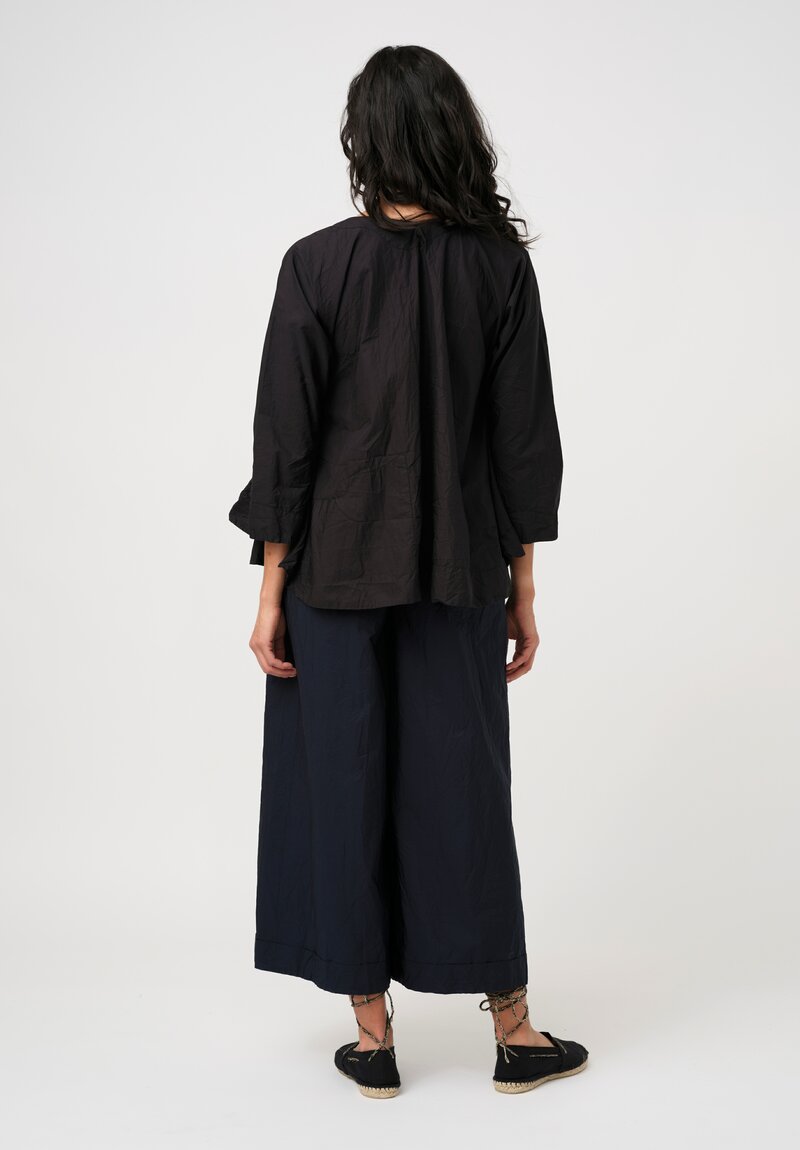 Daniela Gregis Washed Cotton Wide Leg Pigiama Pocket Pants in Navy Blue