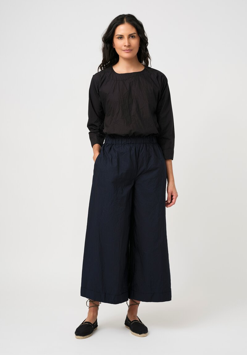 Daniela Gregis Washed Cotton Wide Leg Pigiama Pocket Pants in Navy Blue