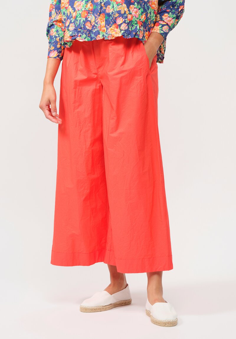 Daniela Gregis Washed Cotton Wide Leg Pigiama Pocket Pants in Glow Red	