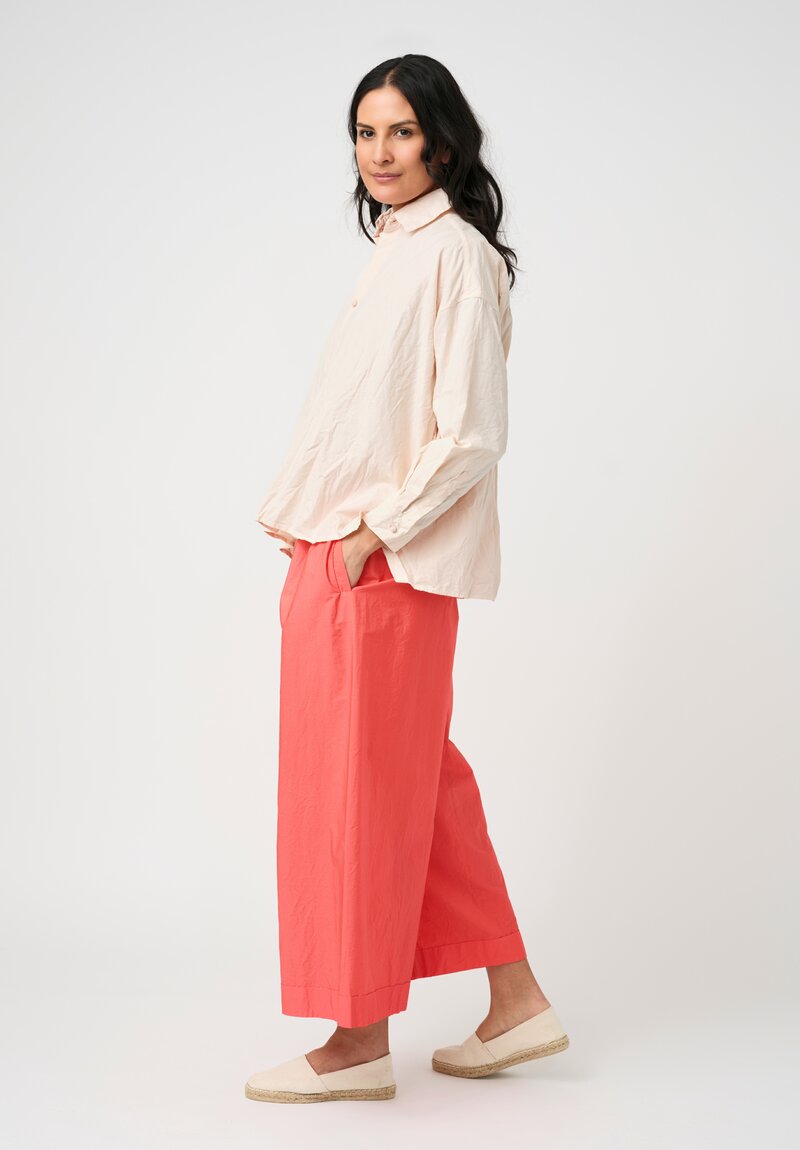 Daniela Gregis Washed Cotton Wide Leg Pigiama Pocket Pants in Glow Red