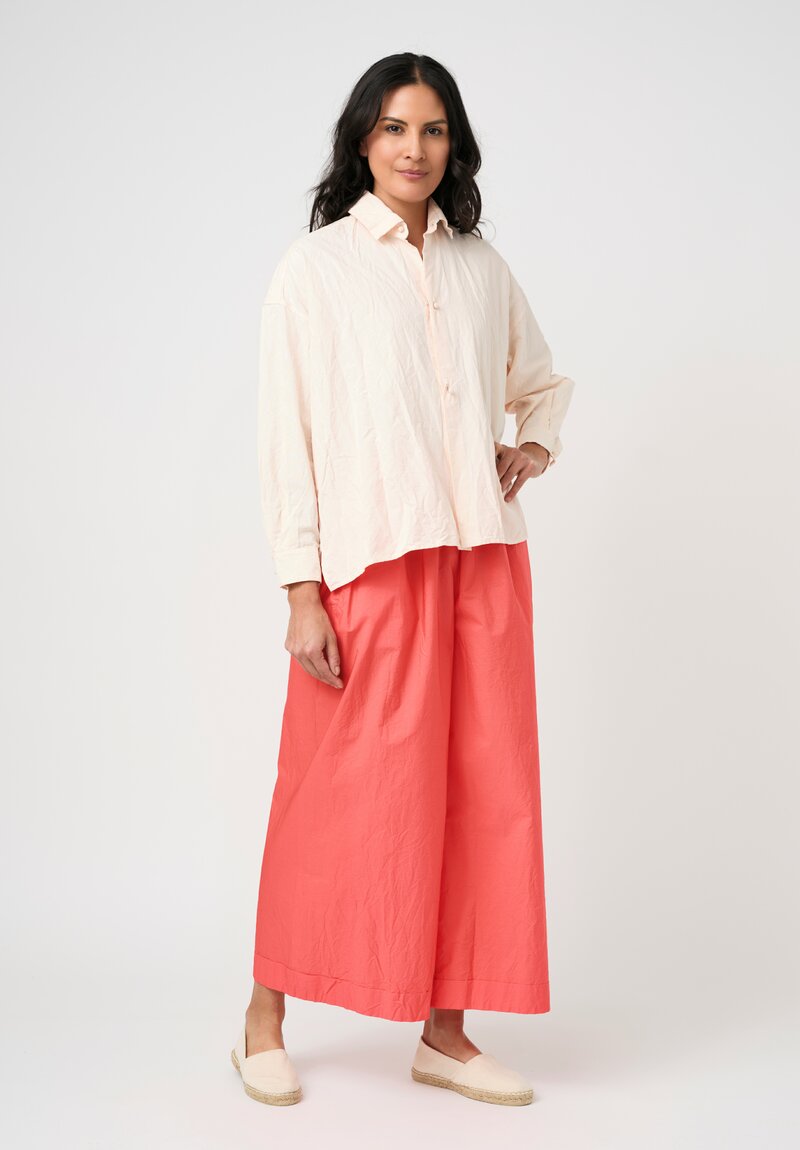 Daniela Gregis Washed Cotton Wide Leg Pigiama Pocket Pants in Glow Red