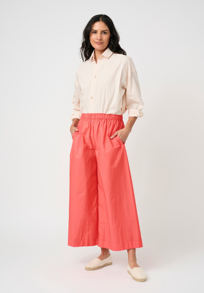 Daniela Gregis Washed Cotton Wide Leg Pigiama Pocket Pants in Glow Red