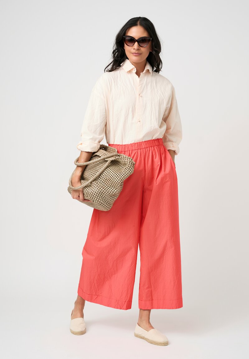 Daniela Gregis Washed Cotton Wide Leg Pigiama Pocket Pants in Glow Red