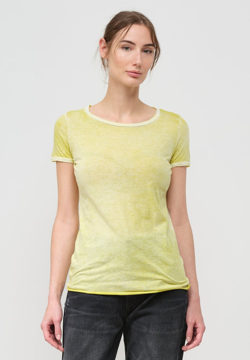 Avant Toi Cotton Round-Neck Short Sleeve T-Shirt in Light Lime Yellow	