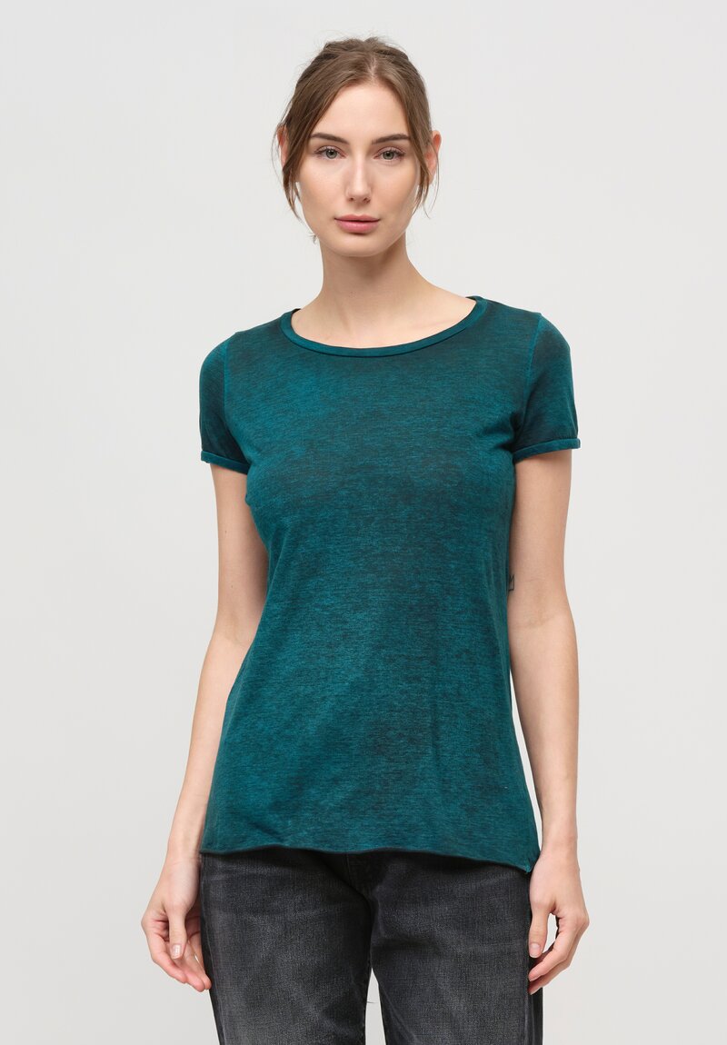 Avant Toi Cotton Round-Neck Short Sleeve T-Shirt in Nero Provence Green	