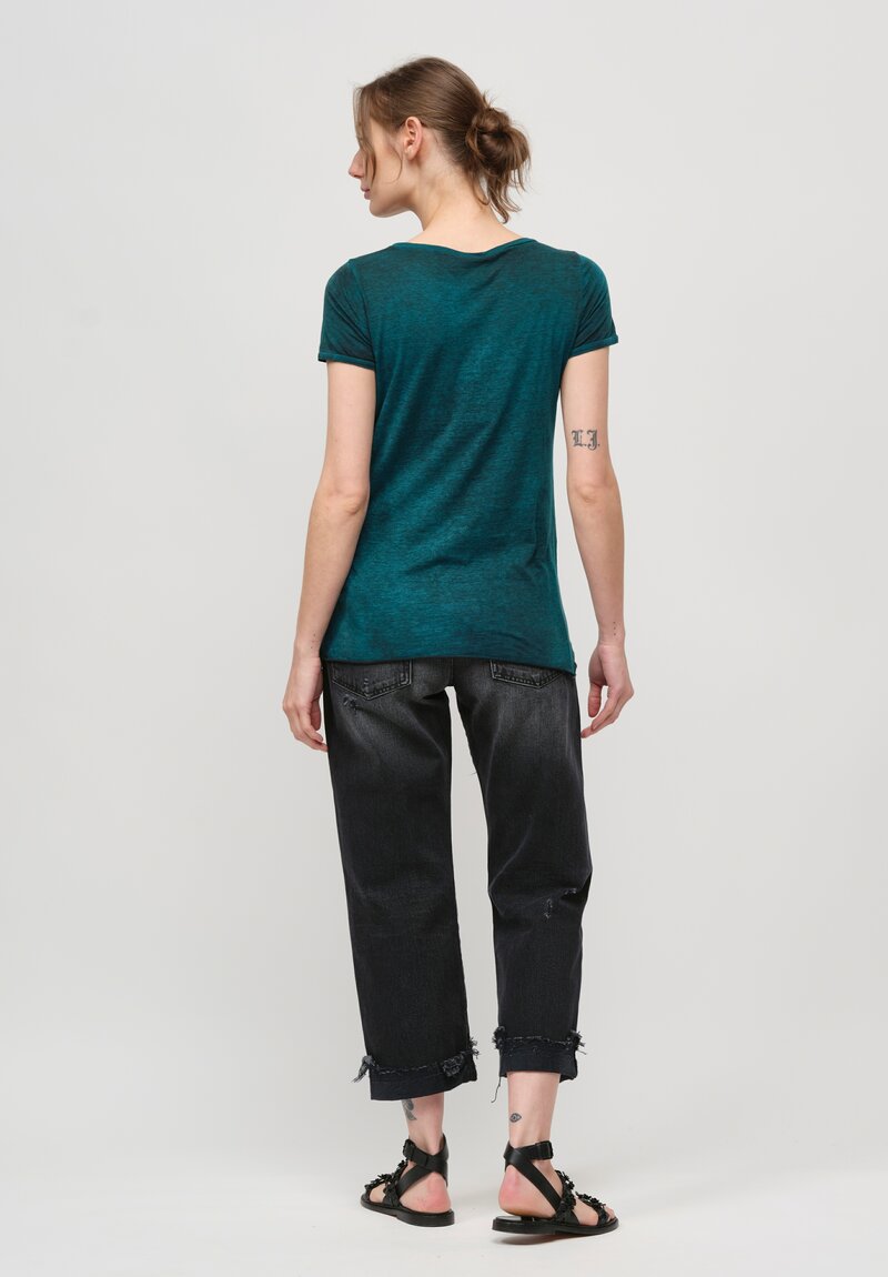 Avant Toi Cotton Round-Neck Short Sleeve T-Shirt in Nero Provence Green	