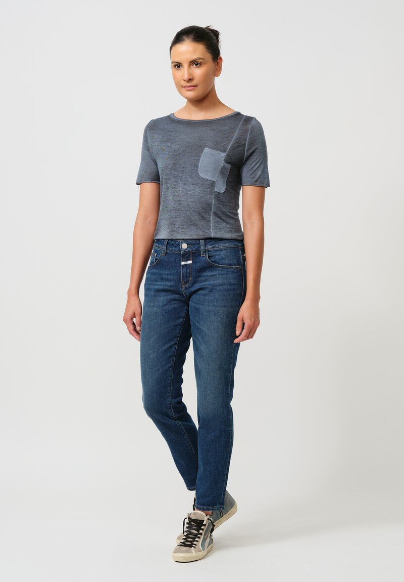 Avant Toi Hand-Painted Cut Pocket Tee in Nero & Water Blue