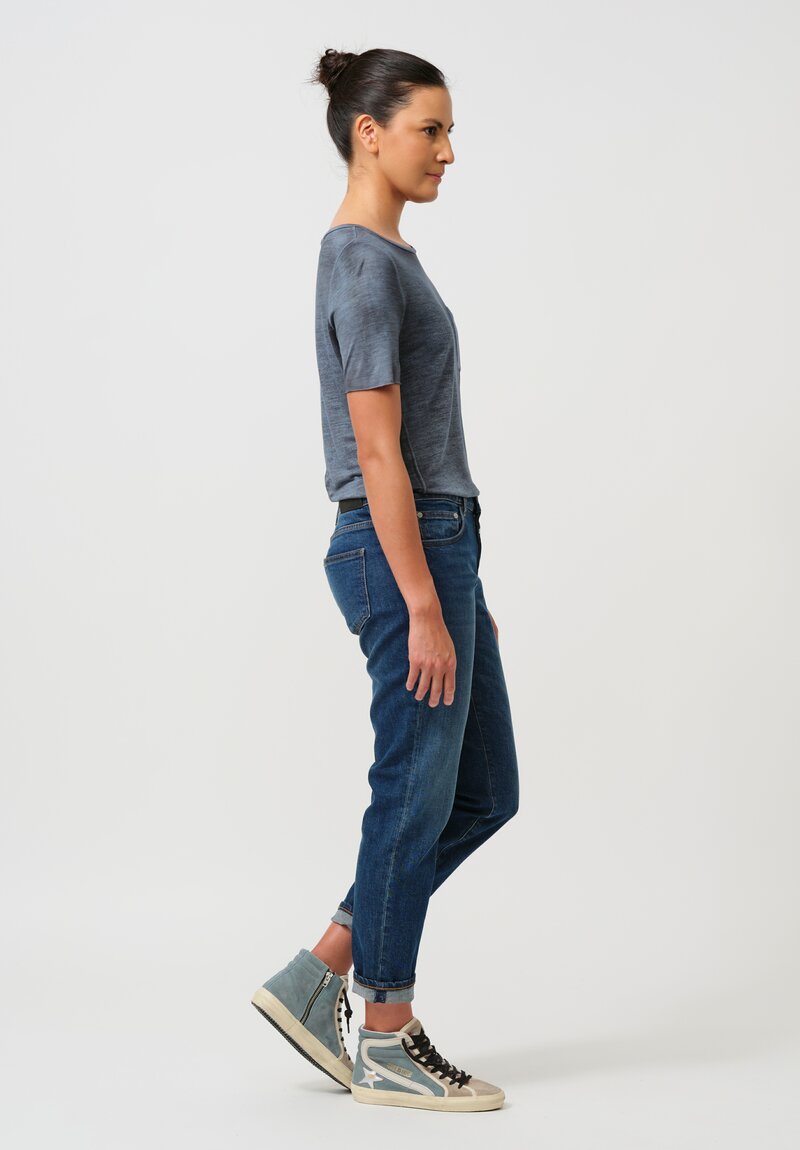 Avant Toi Hand-Painted Cut Pocket Tee in Nero Water Blue