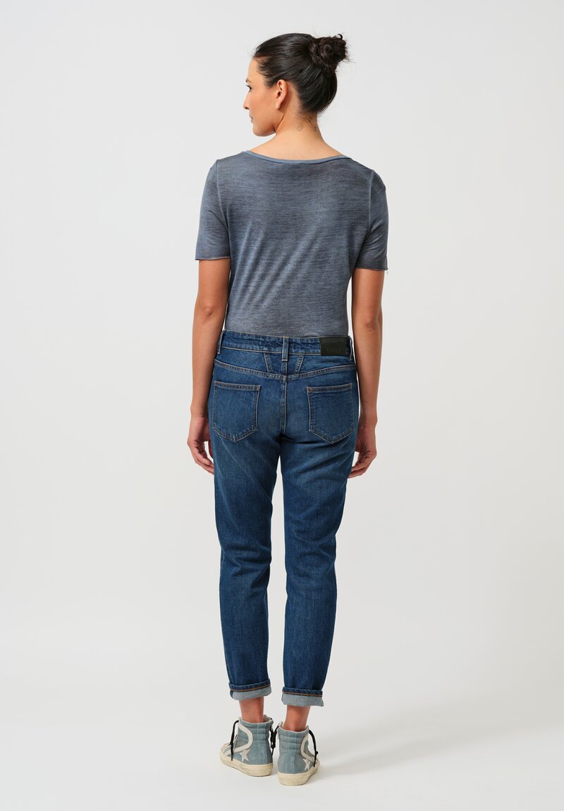 Avant Toi Hand-Painted Cut Pocket Tee in Nero Water Blue