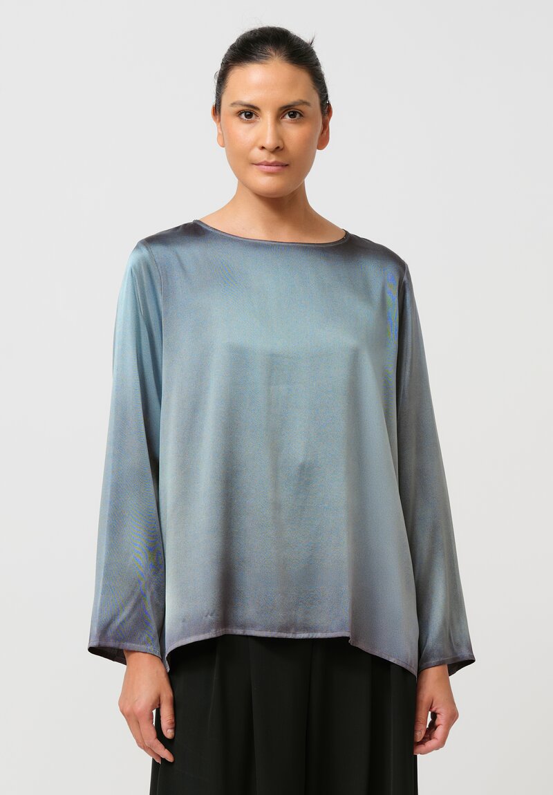 Avant Toi Hand Painted Silk Barchetta Top in Nero & Jade Green