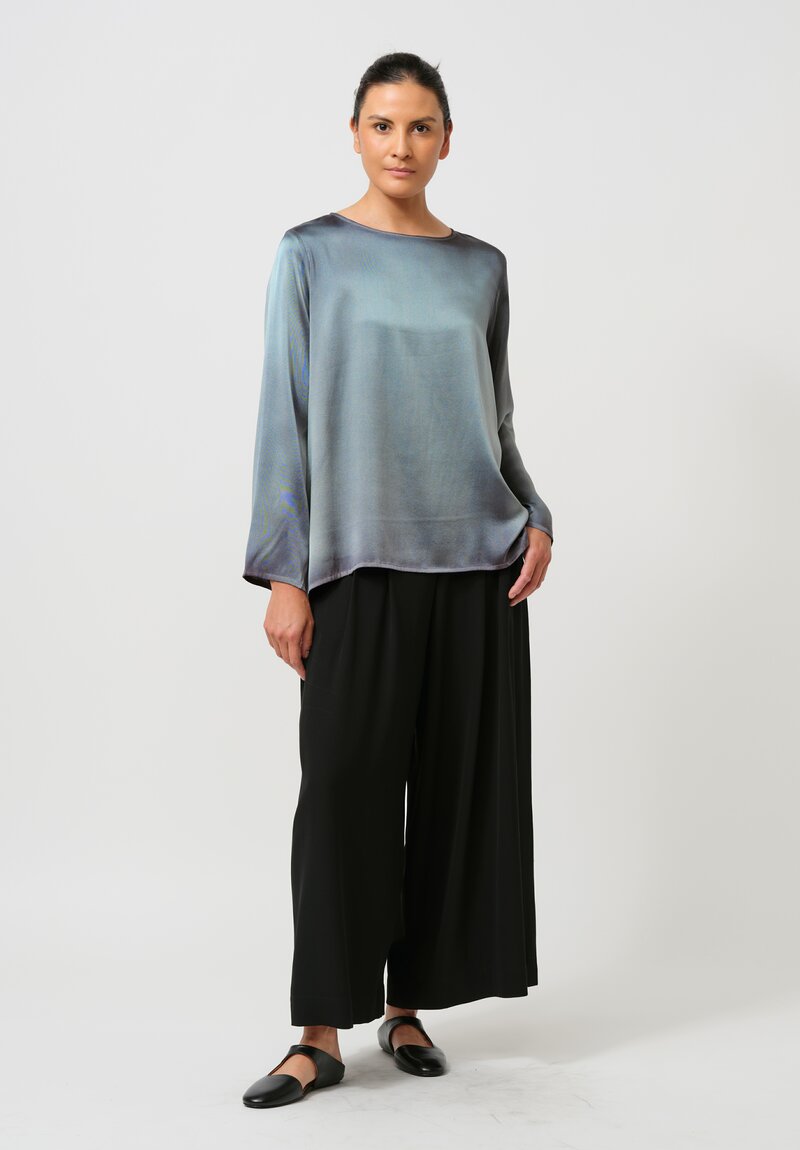 Avant Toi Hand Painted Silk Barchetta Top in Nero & Jade Green