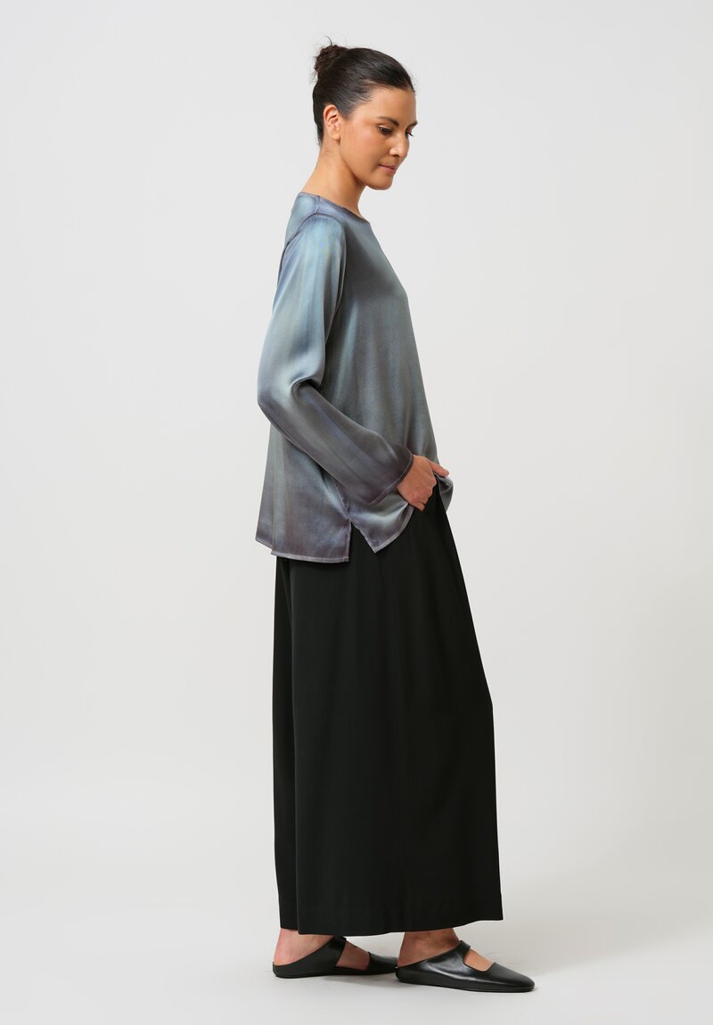 Avant Toi Hand Painted Silk Barchetta Top in Nero & Jade Green