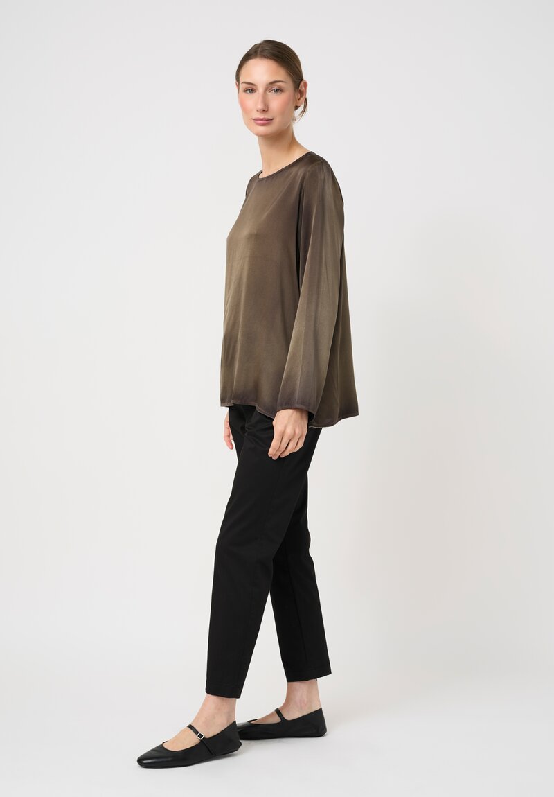 Avant Toi Hand Painted Silk Barchetta Top in Nero & Mushroom Grey	
