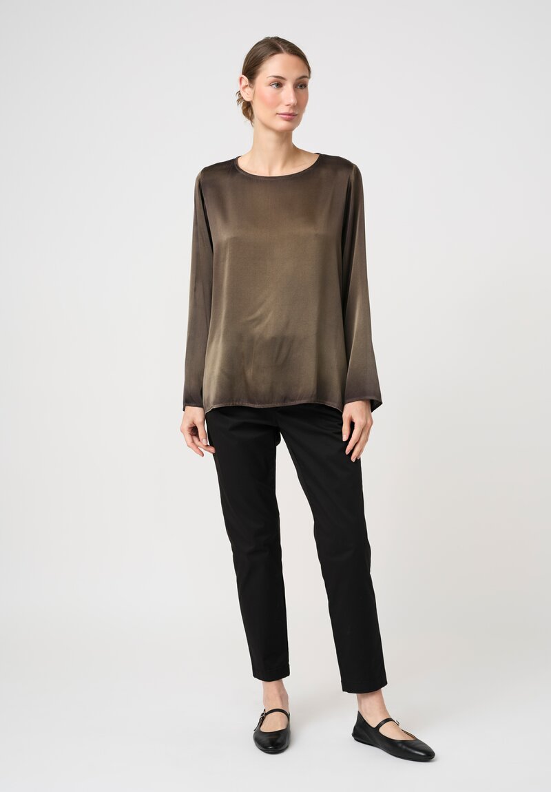 Avant Toi Hand Painted Silk Barchetta Top in Nero & Mushroom Grey	