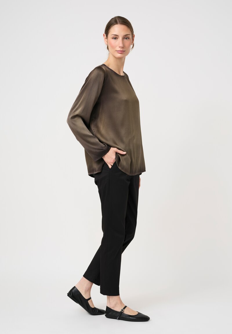 Avant Toi Hand Painted Silk Barchetta Top in Nero & Mushroom Grey	