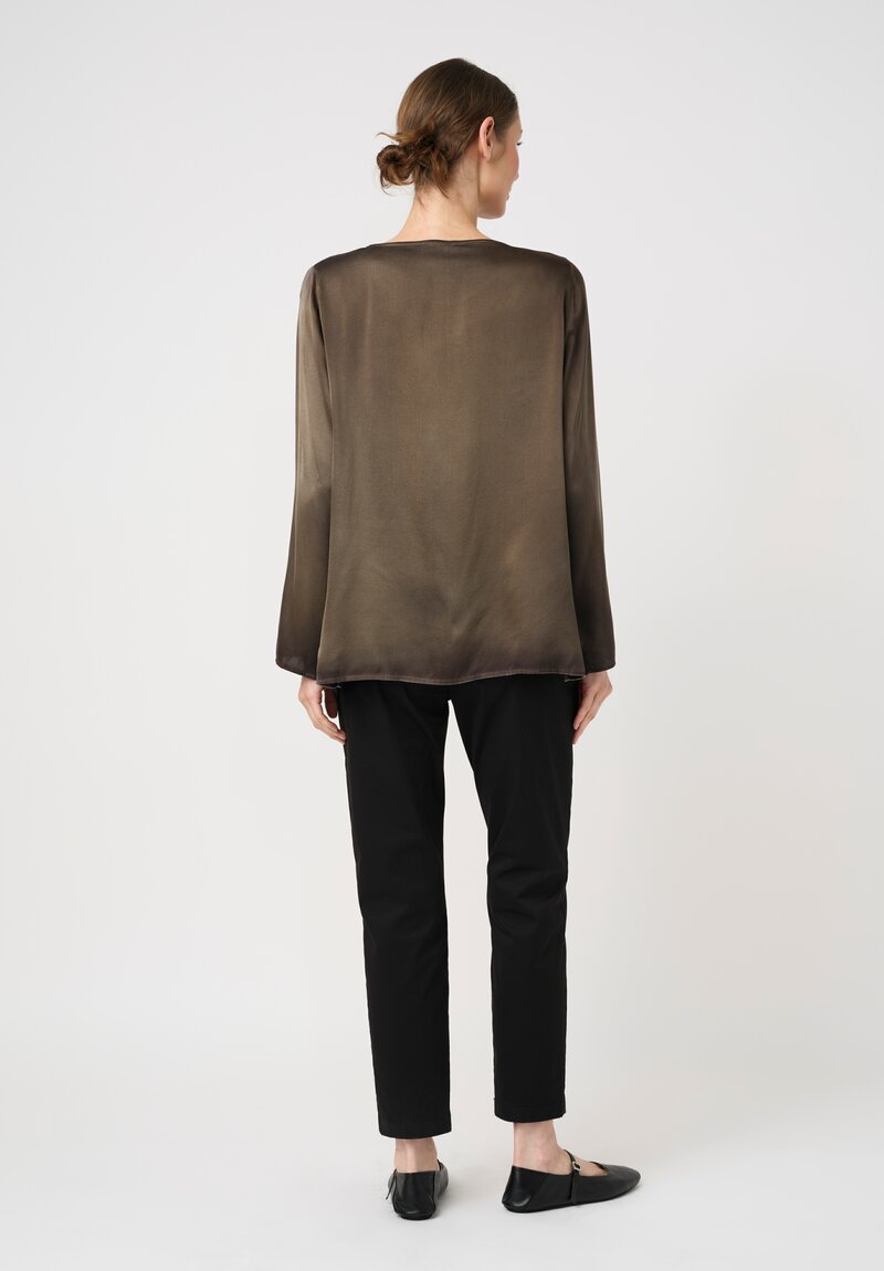 Avant Toi Hand Painted Silk Barchetta Top in Nero & Mushroom Grey	