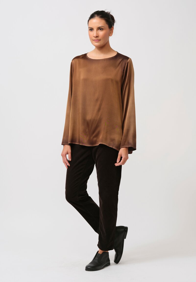 Avant Toi Hand-Painted Silk Lunga Barchetta Top in Nero Sughero Brown	