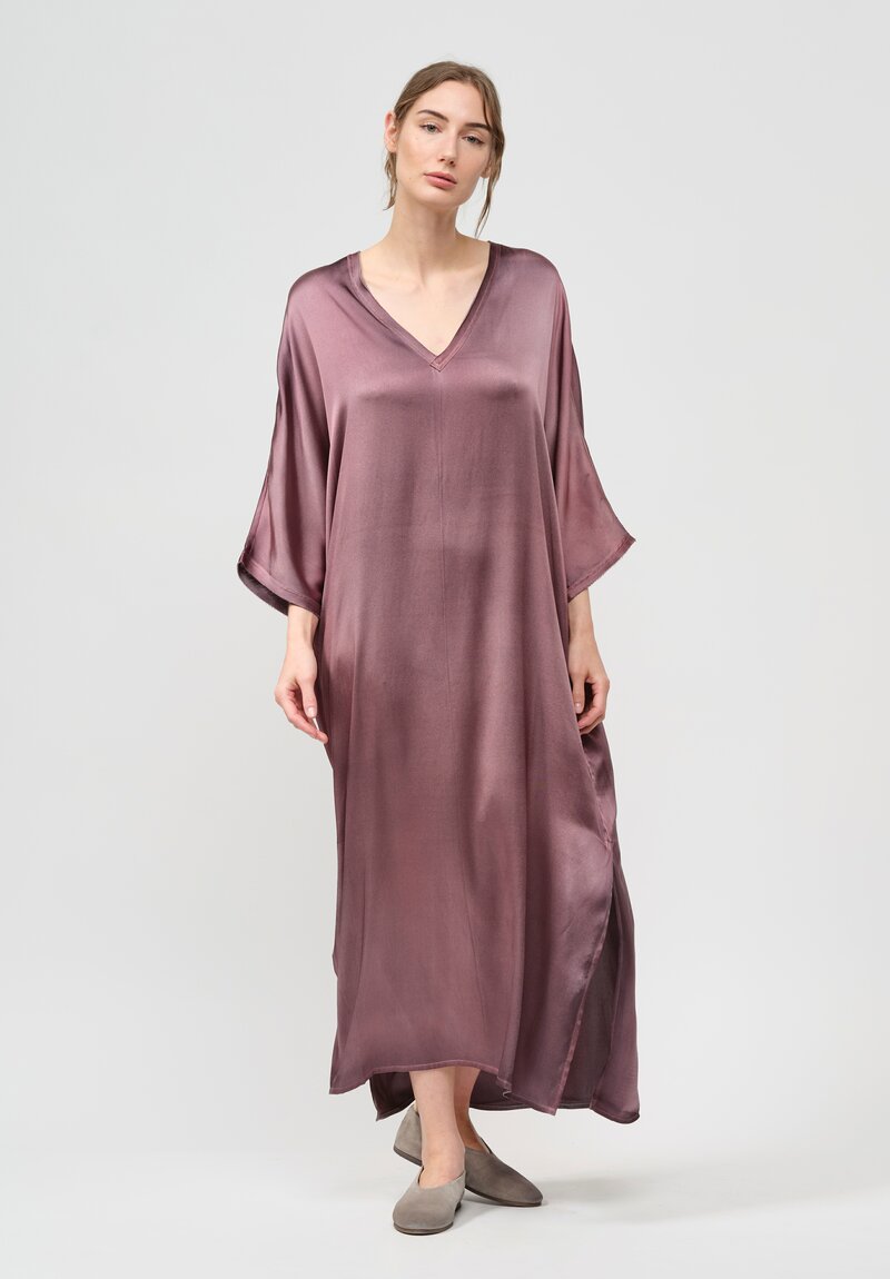 Avant Toi Silk V-Neck Kaftan Dress in Nero English Rose Pink	