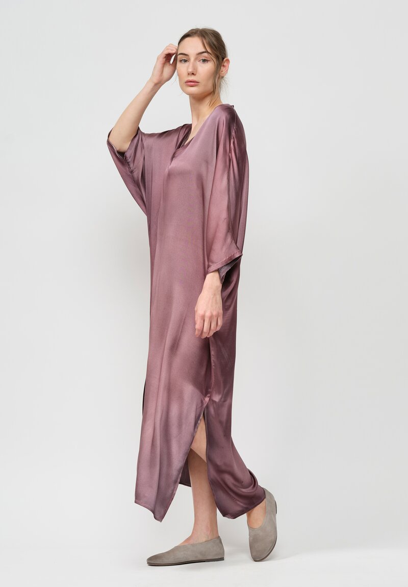 Avant Toi Silk V-Neck Kaftan Dress in Nero English Rose Pink	