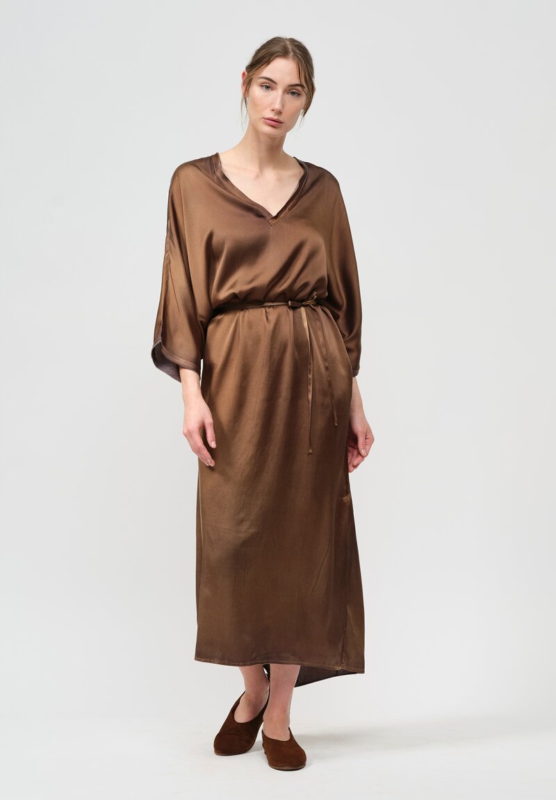 Avant Toi Silk V-Neck Kaftan Dress in Nero Sughero Brown