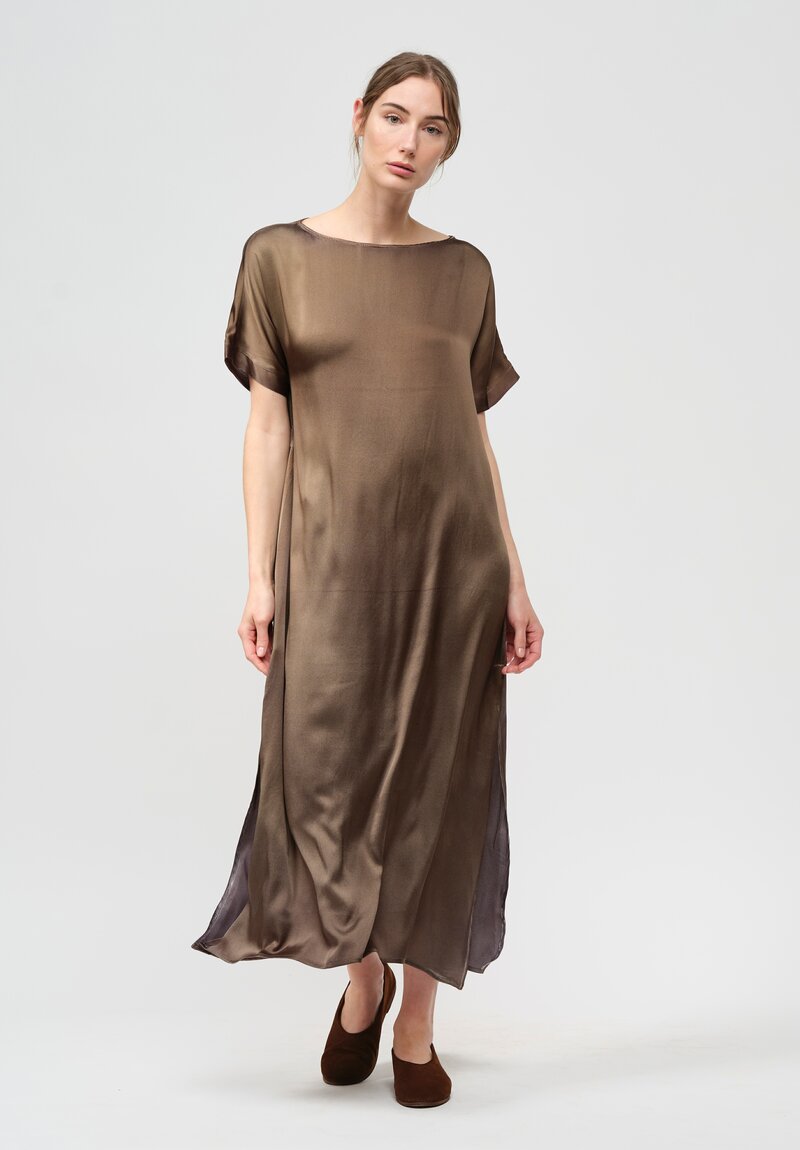 Avant Toi Silk Barchetta Dress in Nero Mushroom Grey	