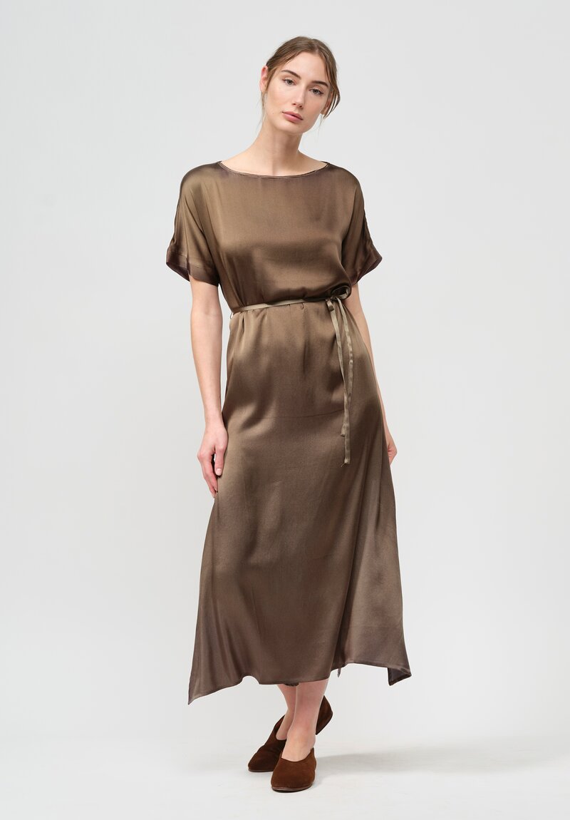 Avant Toi Silk Barchetta Dress in Nero Mushroom Grey	