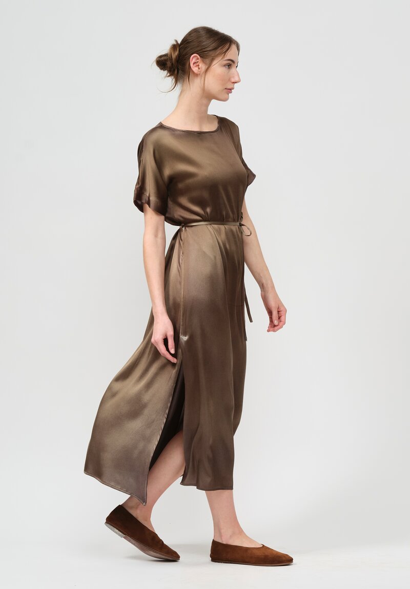 Avant Toi Silk Barchetta Dress in Nero Mushroom Grey	