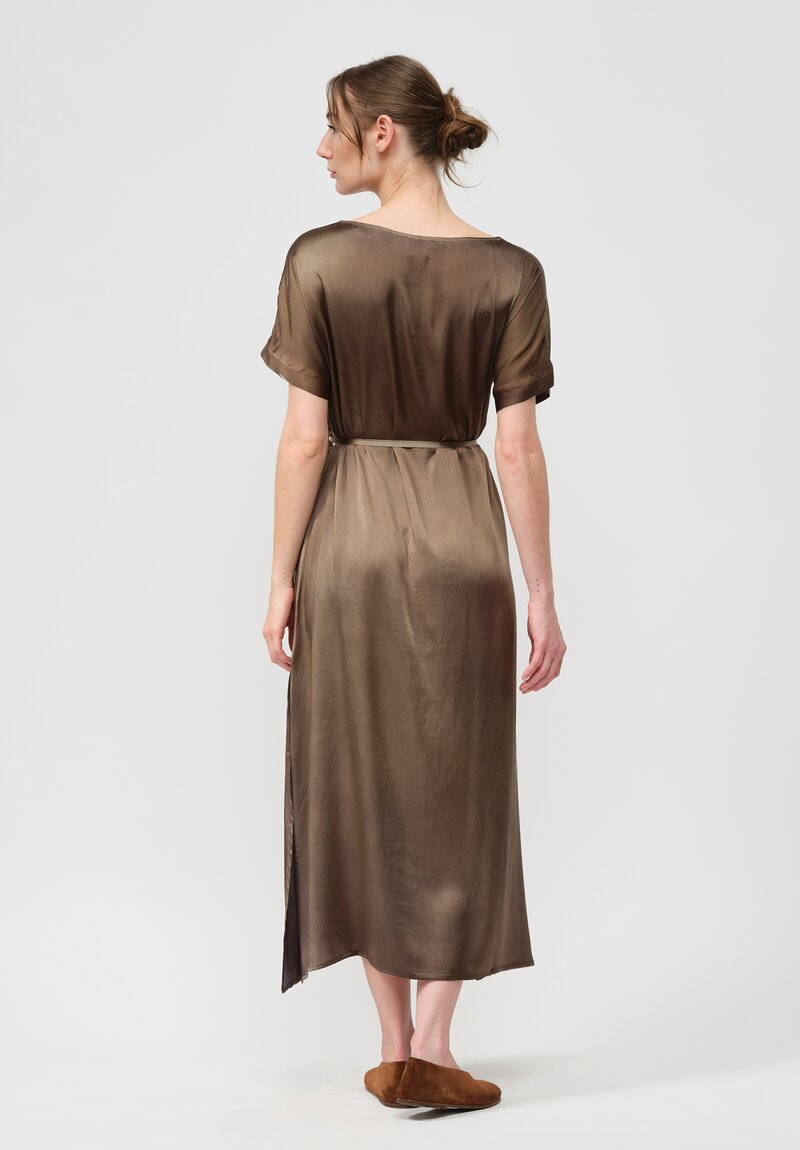 Avant Toi Silk Barchetta Dress in Nero Mushroom Grey	