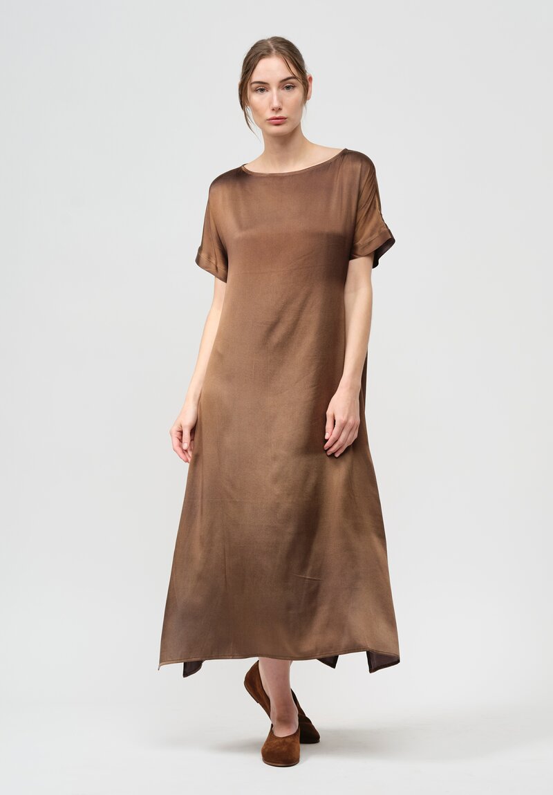 Avant Toi Silk Barchetta Dress in Nero Sughero Brown	