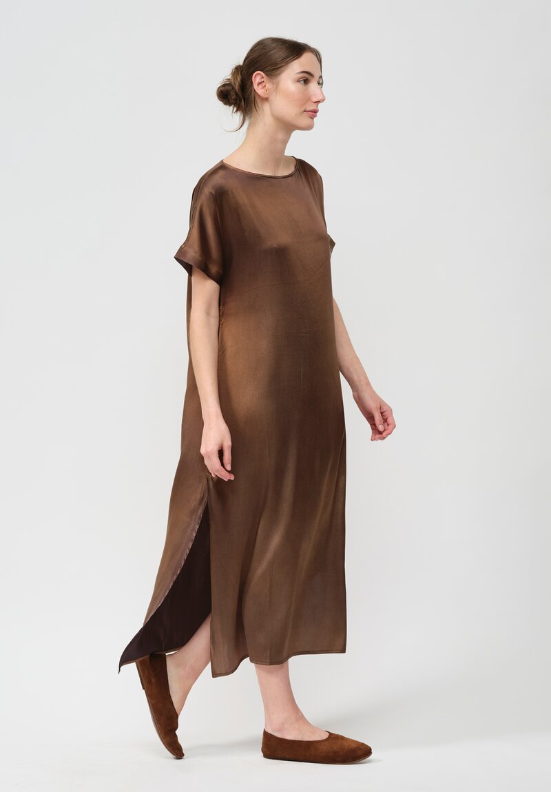 Avant Toi Silk Barchetta Dress in Nero Sughero Brown	