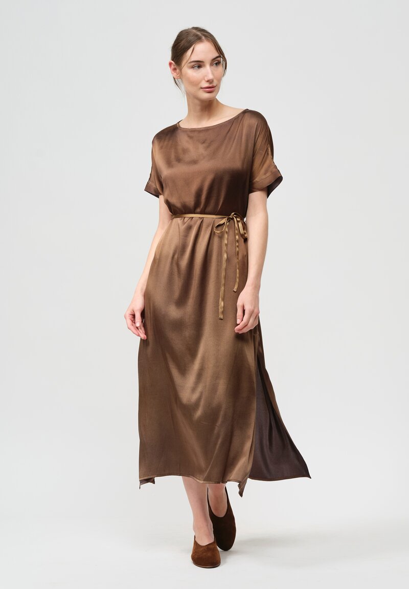 Avant Toi Silk Barchetta Dress in Nero Sughero Brown	