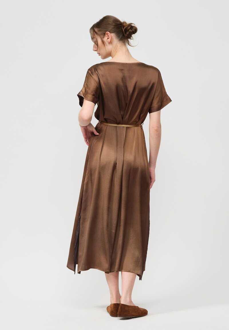 Avant Toi Silk Barchetta Dress in Nero Sughero Brown	