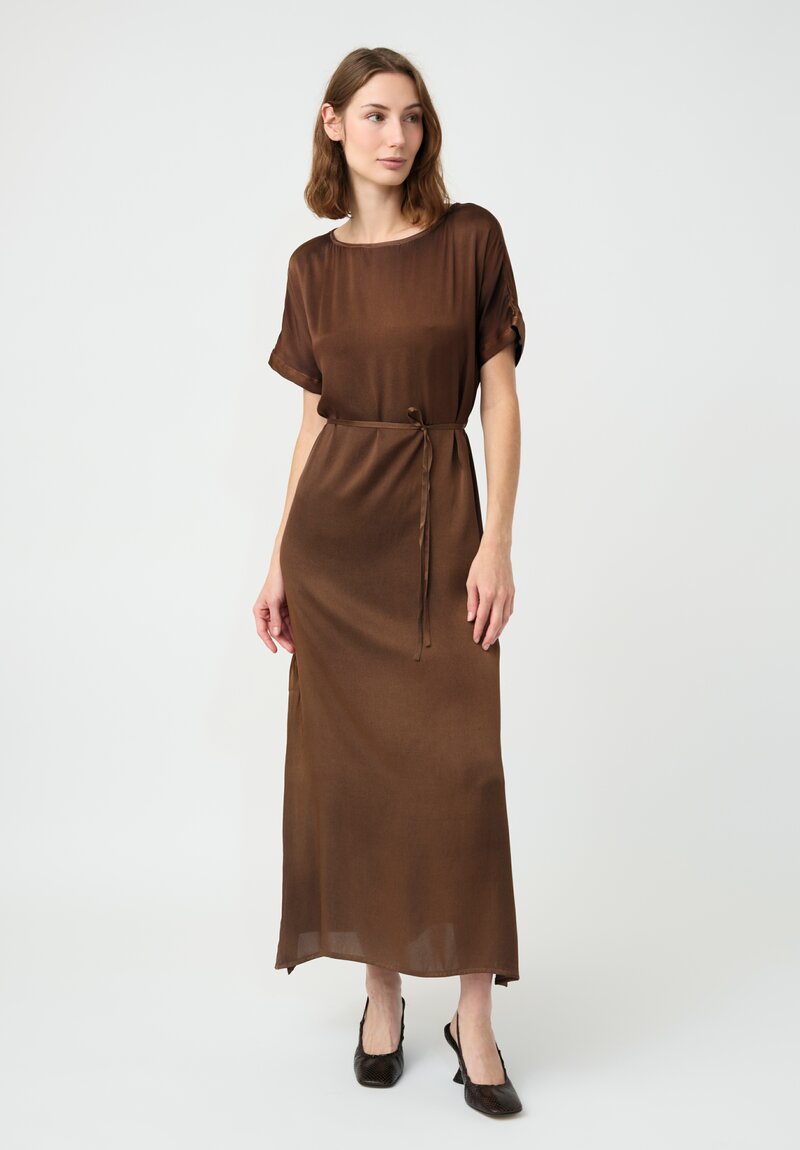 Avant Toi Silk Barchetta Dress in Nero & Sughero Brown