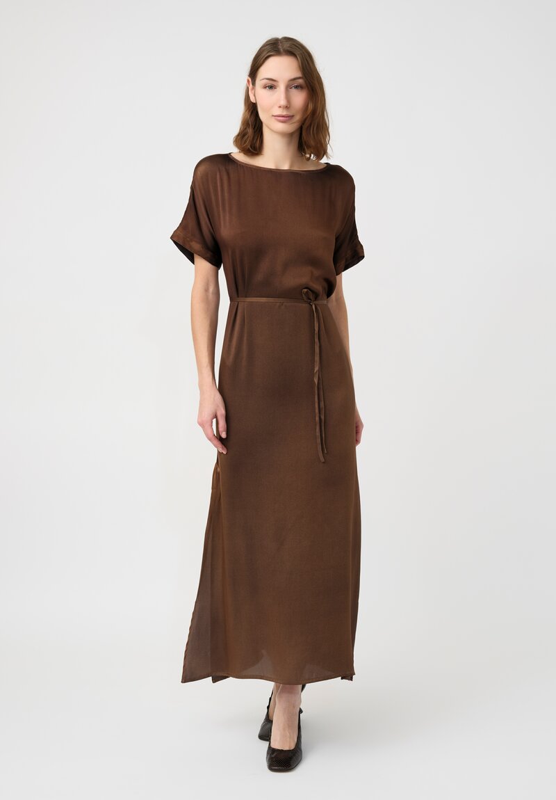 Avant Toi Silk Barchetta Dress in Nero & Sughero Brown