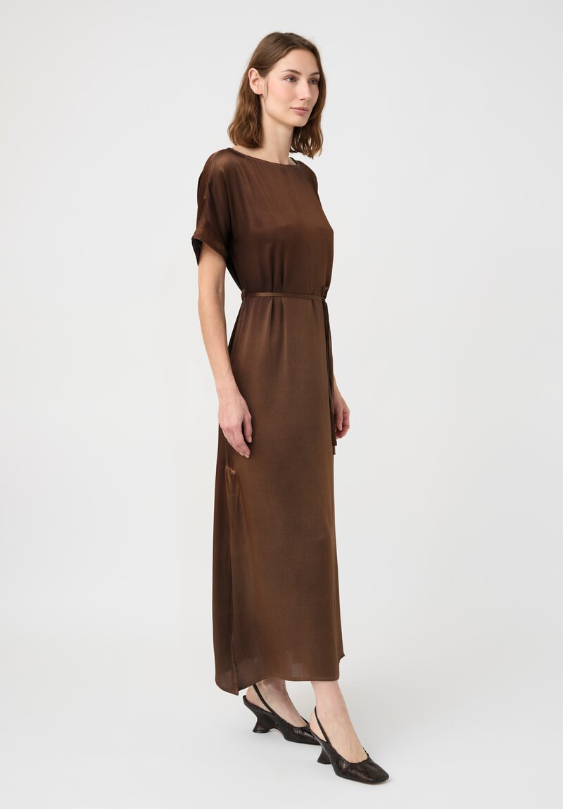 Avant Toi Silk Barchetta Dress in Nero & Sughero Brown