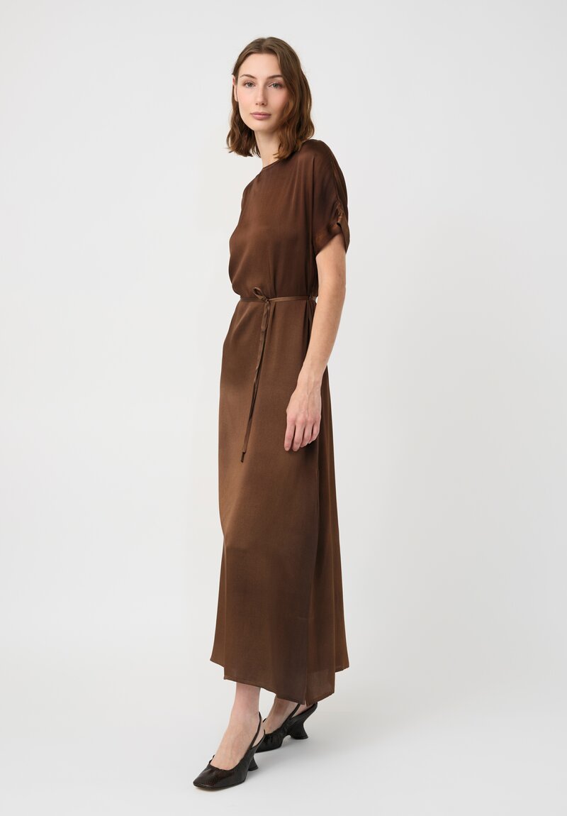 Avant Toi Silk Barchetta Dress in Nero & Sughero Brown