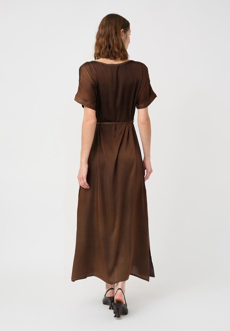 Avant Toi Silk Barchetta Dress in Nero & Sughero Brown