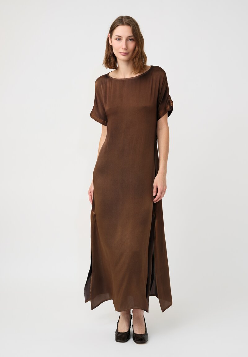 Avant Toi Silk Barchetta Dress in Nero & Sughero Brown