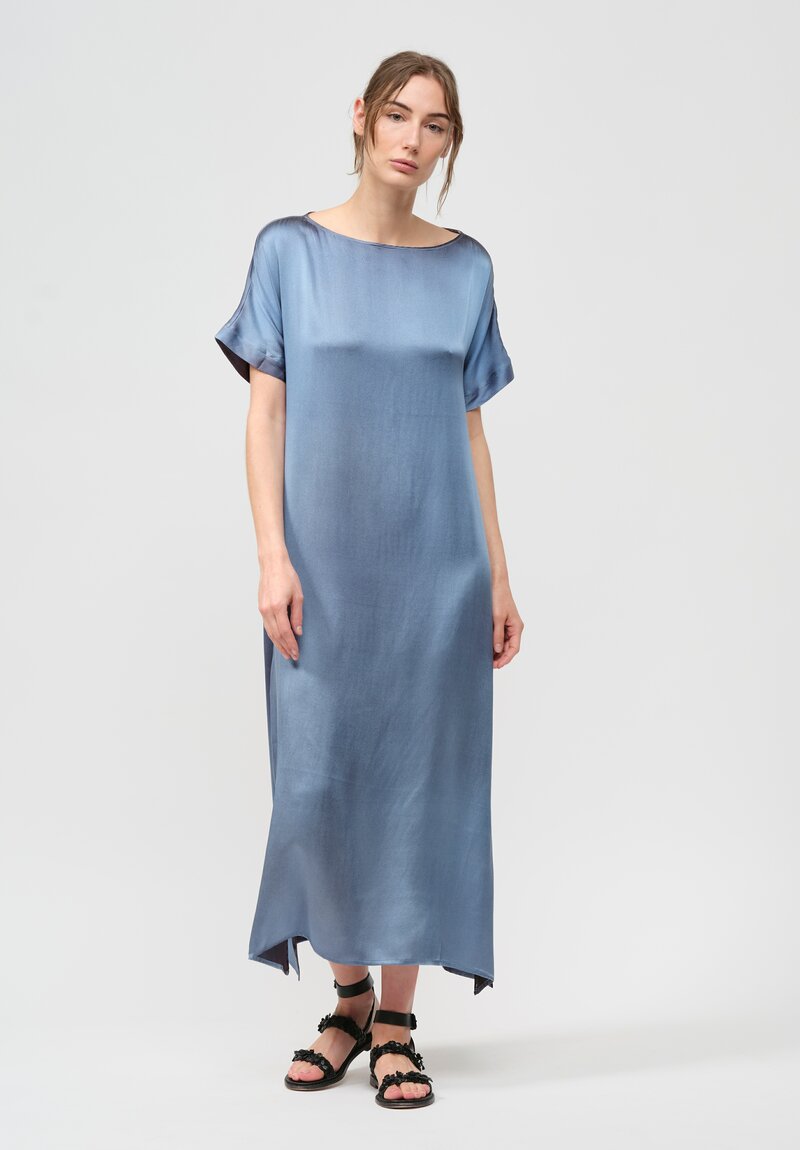 Avant Toi Silk Barchetta Dress in Nero Water Blue